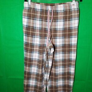Cuddl Duds Brown Plaid Pajama Pants Size Petite Large Soft Fleece Drawstring